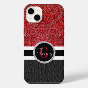 Red wicker abstract and black leather and Monogram iPhone 14 Plus Case