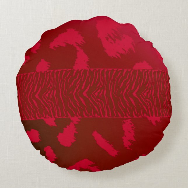 Red Wild Animal Pattern Round Pillow (Back)