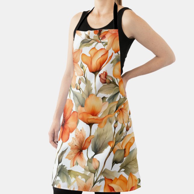 Red Wild Flowers Watercolor Art  Apron (Insitu)