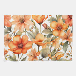 Red Wild Flowers Watercolor Art Kitchen Towel