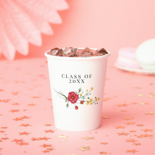 Red Wildflower Graduation Party Paper Cups