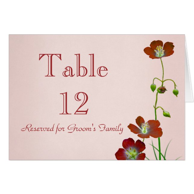 Red Wildflower Table Number (Front Horizontal)