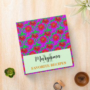 Red Wildflowers (Favourite Recipes) Name & Monogra Binder