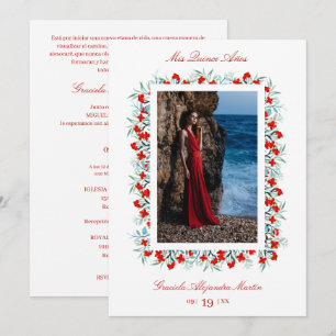 Red Wildflowers Garland Quinceañera Sophisticated  Invitation