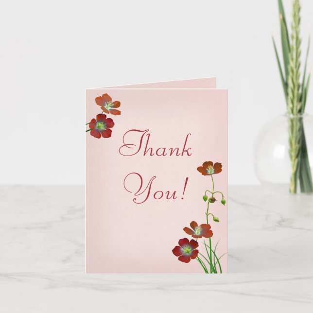 Red Wildflowers on Pink Wedding Thank You (Front)