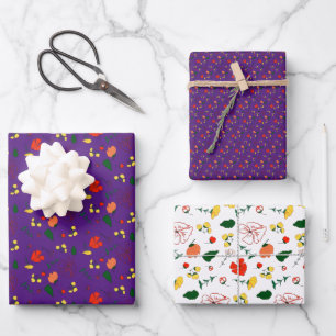 Red wildflowers purple pattern wrapping paper