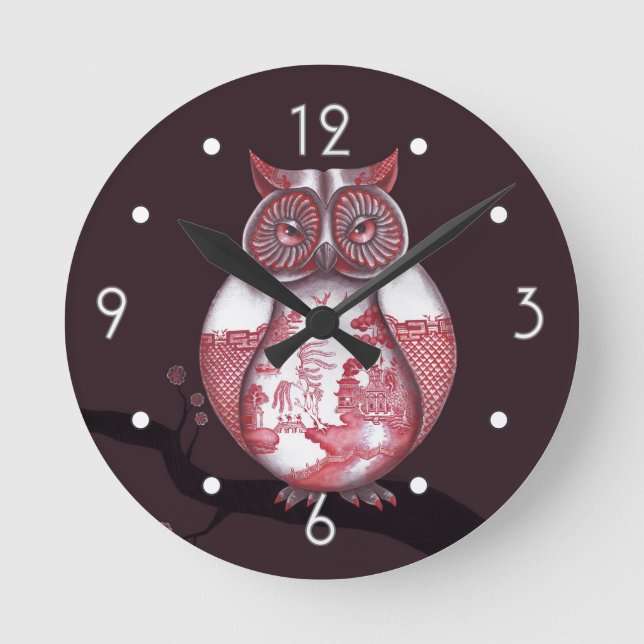 Red Willow Owl Wall Clock (Front)