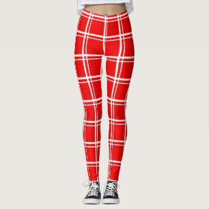Red Windowpane Plaid Grid Stripes Pattern Design Leggings