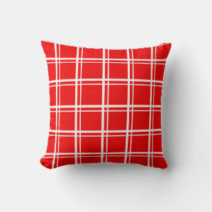 Red Windowpane Plaid Grid Stripes Pattern Design Throw Pillow