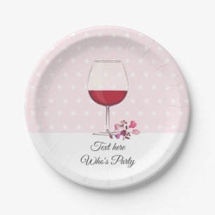 red wine, adult birthday, wedding, floral paper plate