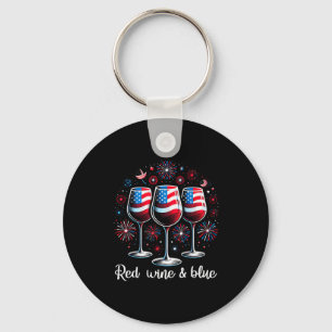 Red Wine & Blue 4th Of July Wine Red White Blu Keychain
