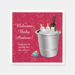 Red Wine and Baby Bottles Sip and See Napkin