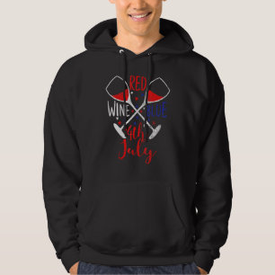 Red Wine and Blue Glasses American Flag 4th of Jul Hoodie