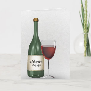 Red wine and bottle birthday card