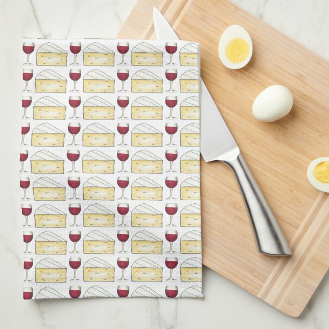 Red Wine and Brie Cheese Print Pattern Food Towel (Quarter Fold)