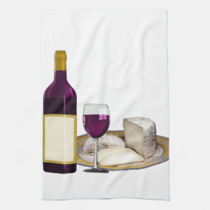 RED WINE  AND  CHEESE, CHEESE LOVERS GIFT KITCHEN TOWEL