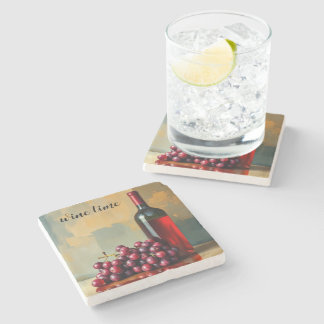 Red Wine and Grapes  Stone Coaster