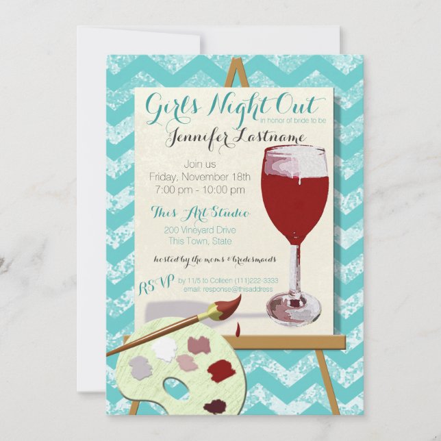 Red Wine and Painting Art Party Invitation (Front)