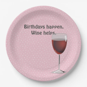 Red Wine and Polka Dots Birthday Paper Plate
