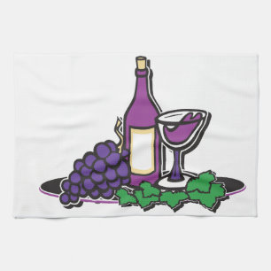 Red Wine and Purple Grapes Kitchen Towel