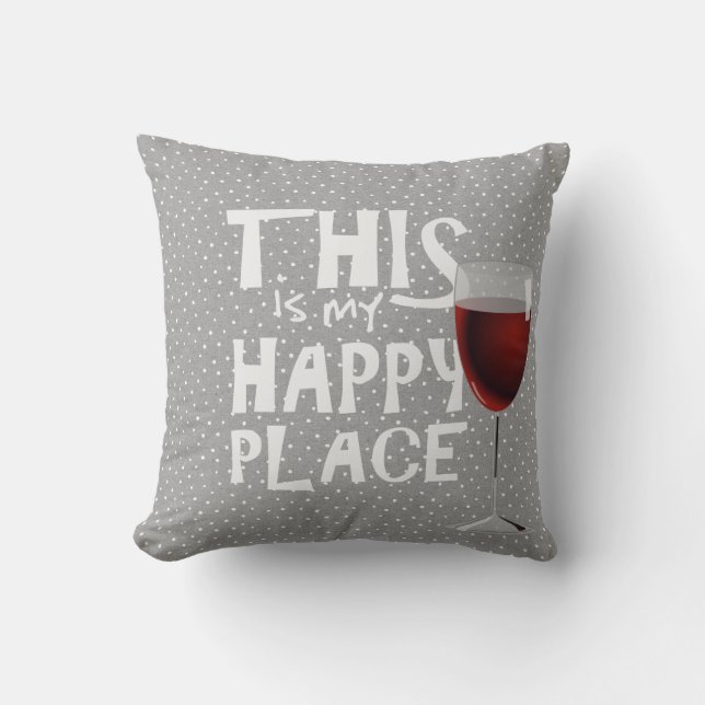 red wine and quote on grey pin dots throw pillow (Front)