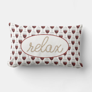 red wine and relax text lumbar pillow