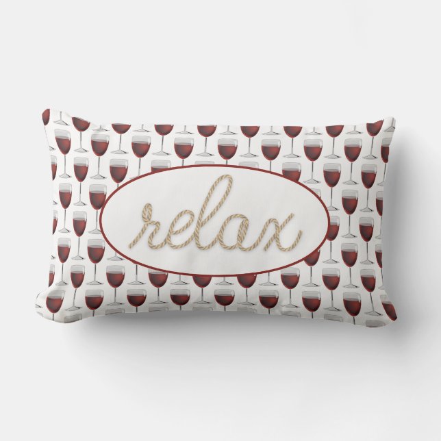 red wine and relax text lumbar pillow (Front)