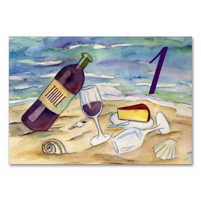 Red Wine Beach Party Custom Number Table Cards (Front)