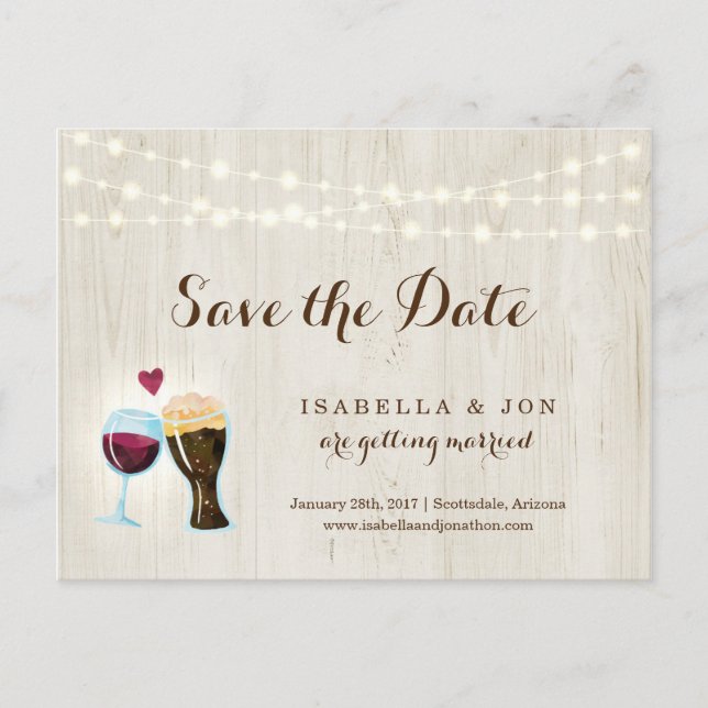Red Wine & Beer Toast Save the Date Postcard (Front)