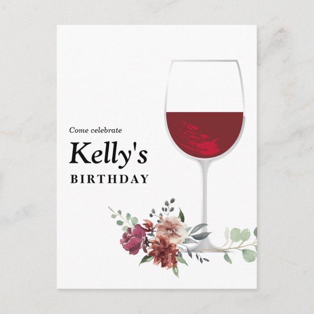 red wine birthday Invitation Postcard (Front)