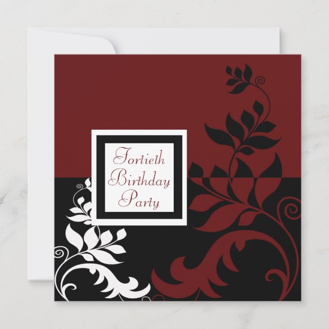 Red Wine Black White Womans 40th Birthday Party Invitation (Front)