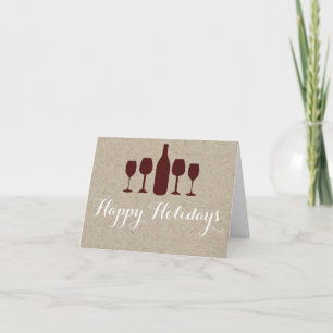 Red Wine & Bottle Brown Paper Rustic Fold Card