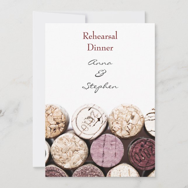 Red wine bottle corks rehearsal dinner invitation (Front)