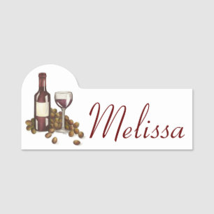 Red Wine Bottle Grapes Glasses Winery Vineyard Name Tag