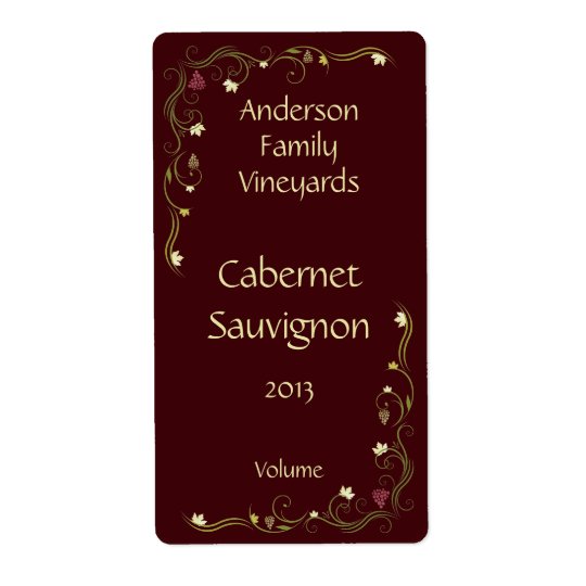 Red Wine Bottle Label with Grapevine Accent Shipping Label