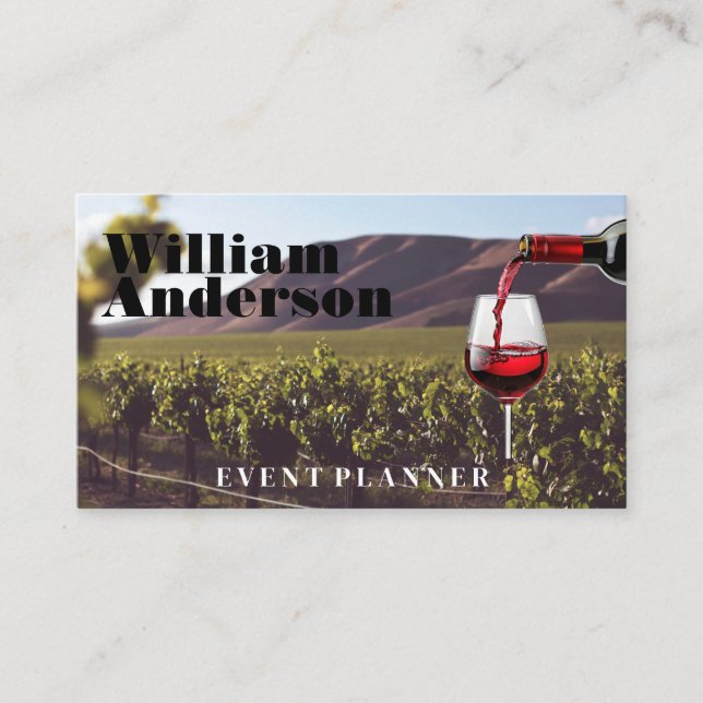 Red Wine Bottle Pour | Vineyard | Winery Business Card (Front)