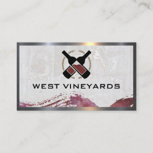 Red Wine Bottles   Marble Metal Border Business Card