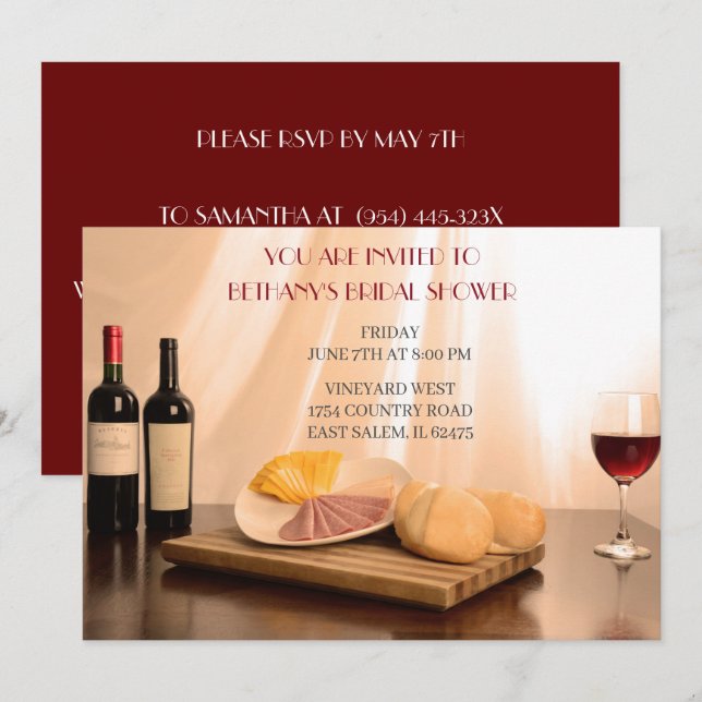 Red wine bridal shower Invitation (Front/Back)
