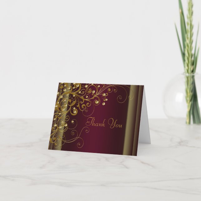 Red Wine Burgundy and Gold Thank You Cards (Front)