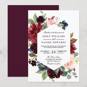 Red Wine Burgundy Floral Frame Wedding Invite