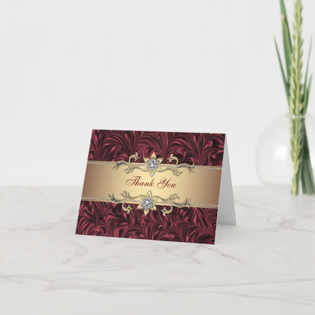 Red Wine Burgundy Gold Thank You Cards (Front)