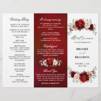 Red Wine Champagne Ivory Mauve Wedding Program