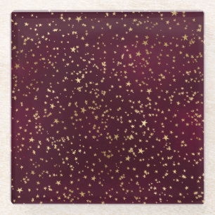 Red Wine Colour Golden Stars Astronomy Astrology Glass Coaster