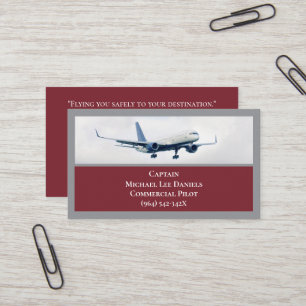 Red Wine Commercial Airplane Captain Pilot Business Card