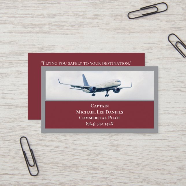 Red Wine Commercial  Airplane Captain Pilot  Business Card (Front/Back In Situ)