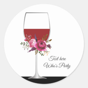 red wine, floral, thank you sticker