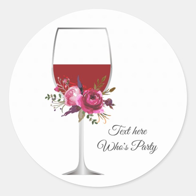red wine, floral, thank you sticker (Front)