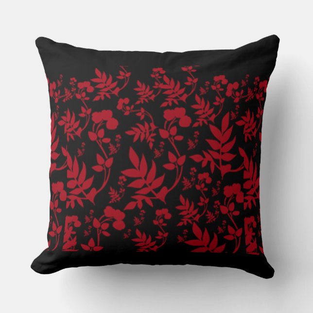 Red Wine Floral Throw Design Pillow (Front)