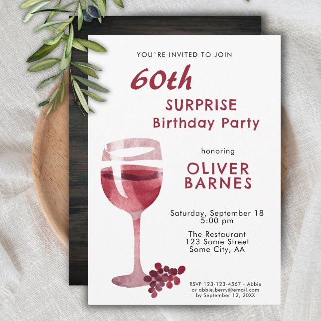 Red Wine Glass 60th Birthday Surprise Party Invitation (Creator Uploaded)