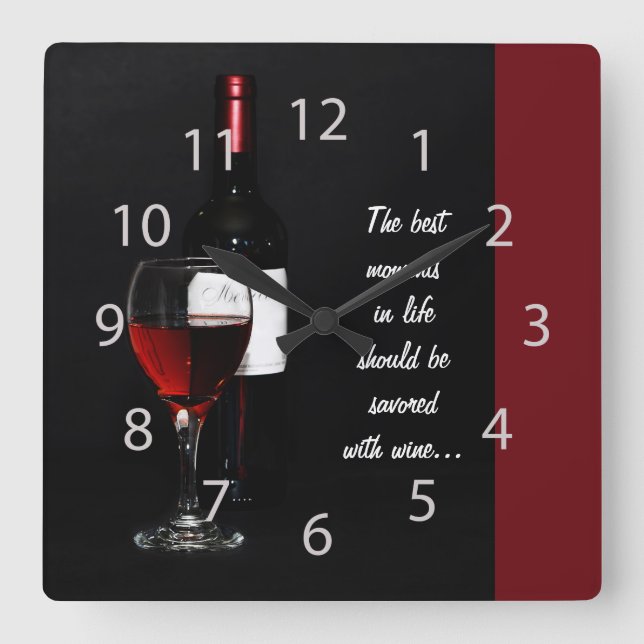 red wine glass and bottle square wall clock (Front)